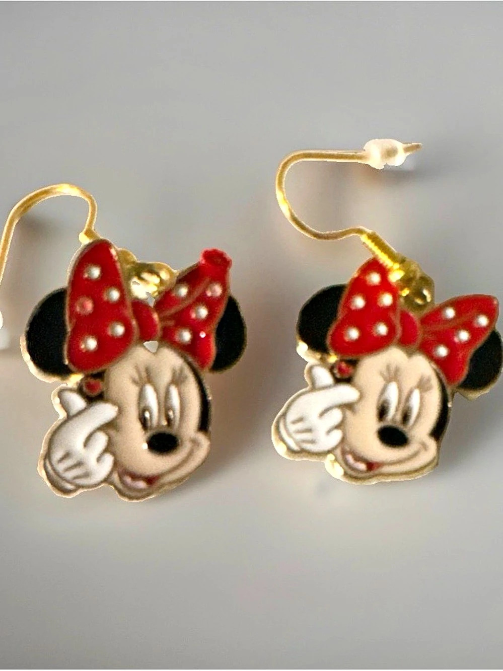 Disney Minnie Mouse Red & Gold Bow Earrings New